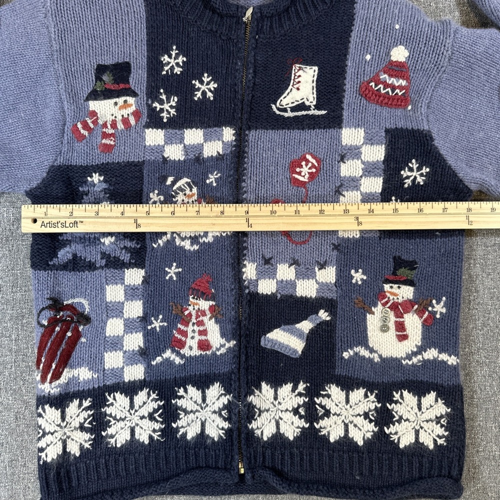 Vintage Croft & Barrow Petite PM Christmas Sweater Zip Cardigan Angora Wool - Picture 3 of 5